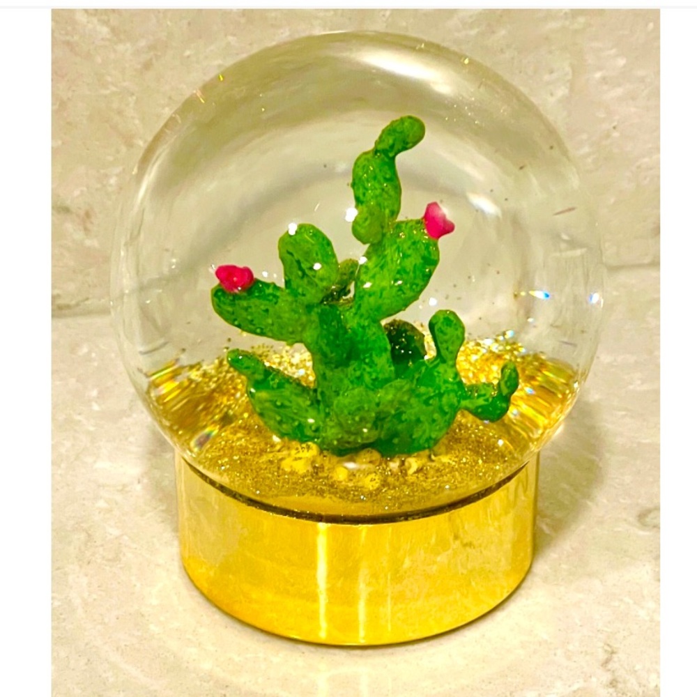 NEW cactus snow globe, glass water globe, gold glitter snowfall, great gift!